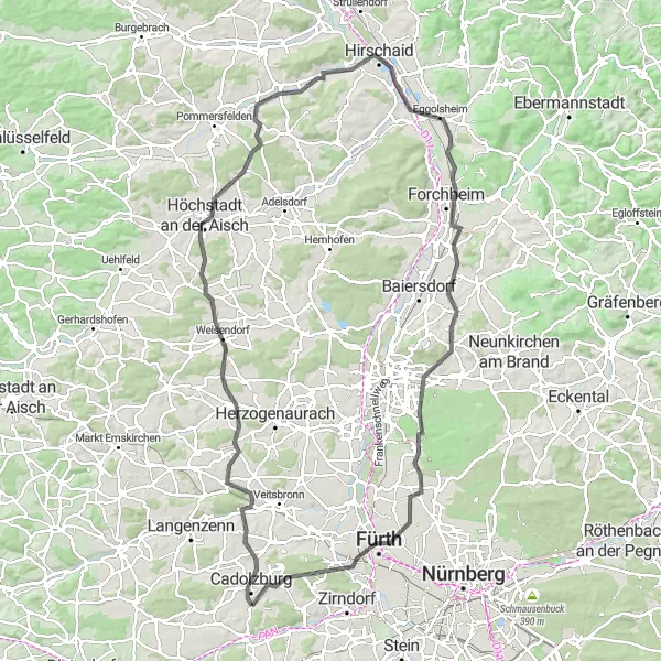 Karten-Miniaturansicht der Radinspiration "Panorama-Tour von Cadolzburg" in Mittelfranken, Germany. Erstellt vom Tarmacs.app-Routenplaner für Radtouren