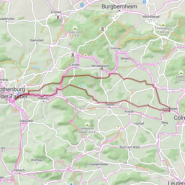 Map miniature of "Gentle Gravel Ride" cycling inspiration in Mittelfranken, Germany. Generated by Tarmacs.app cycling route planner