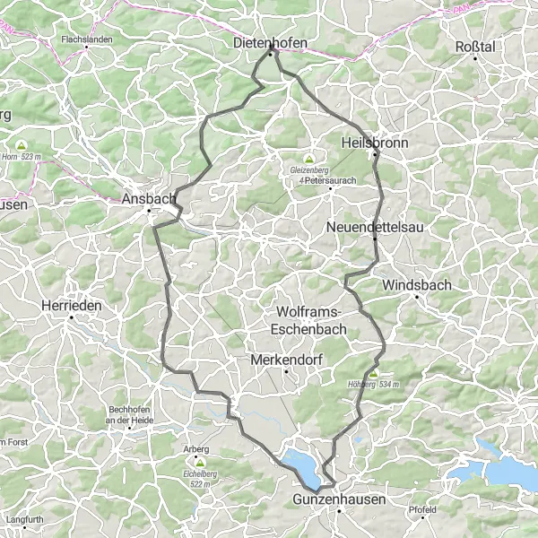 Karten-Miniaturansicht der Radinspiration "Rundtour durch das fränkische Mittelland - Genuss pur auf dem Rennrad" in Mittelfranken, Germany. Erstellt vom Tarmacs.app-Routenplaner für Radtouren