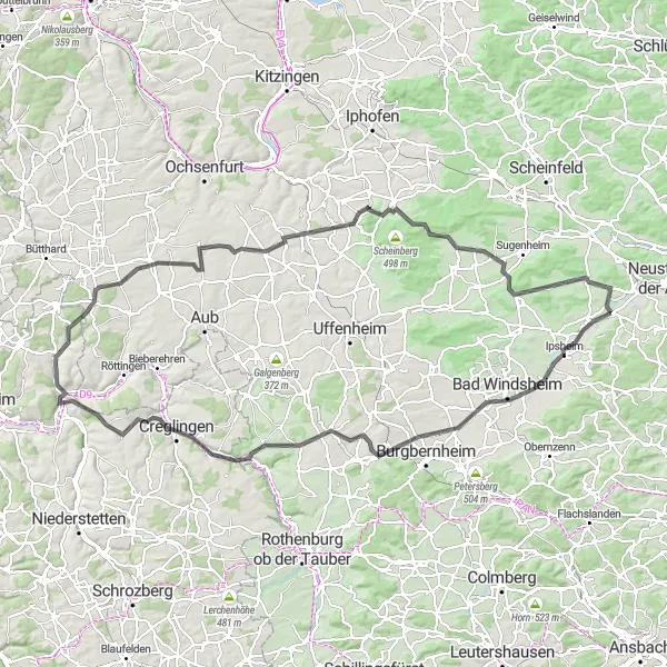 Karten-Miniaturansicht der Radinspiration "Weinberge und Burgen" in Mittelfranken, Germany. Erstellt vom Tarmacs.app-Routenplaner für Radtouren