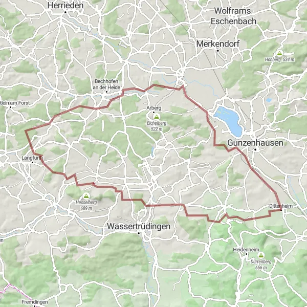 Karten-Miniaturansicht der Radinspiration "Entdeckungstour durch die Natur Mittelfrankens" in Mittelfranken, Germany. Erstellt vom Tarmacs.app-Routenplaner für Radtouren