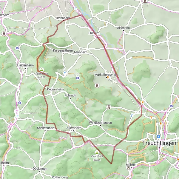 Karten-Miniaturansicht der Radinspiration "Naturschönheiten von Dürrenberg und Umgebung" in Mittelfranken, Germany. Erstellt vom Tarmacs.app-Routenplaner für Radtouren