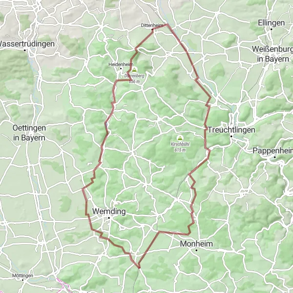 Karten-Miniaturansicht der Radinspiration "Gravelabenteuer in Mittelfranken" in Mittelfranken, Germany. Erstellt vom Tarmacs.app-Routenplaner für Radtouren