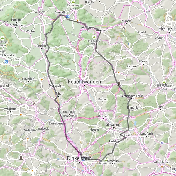 Map miniature of "Northern Loop to Kahlrichm" cycling inspiration in Mittelfranken, Germany. Generated by Tarmacs.app cycling route planner