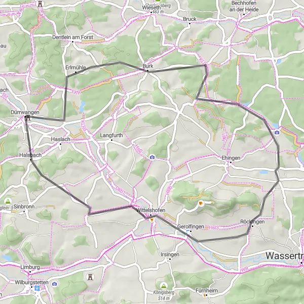 Map miniature of "Scenic Road Ride" cycling inspiration in Mittelfranken, Germany. Generated by Tarmacs.app cycling route planner