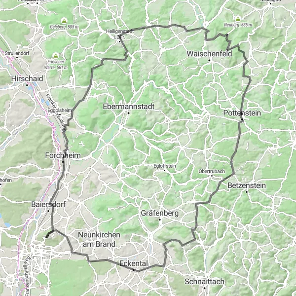 Map miniature of "Hilltop Challenge" cycling inspiration in Mittelfranken, Germany. Generated by Tarmacs.app cycling route planner