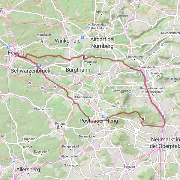 Map miniature of "Feucht - Gravel Adventure to Zeidlerschloss" cycling inspiration in Mittelfranken, Germany. Generated by Tarmacs.app cycling route planner