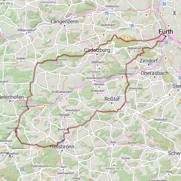 Karten-Miniaturansicht der Radinspiration "Herausfordernde Gravel-Tour durch Mittelfranken" in Mittelfranken, Germany. Erstellt vom Tarmacs.app-Routenplaner für Radtouren