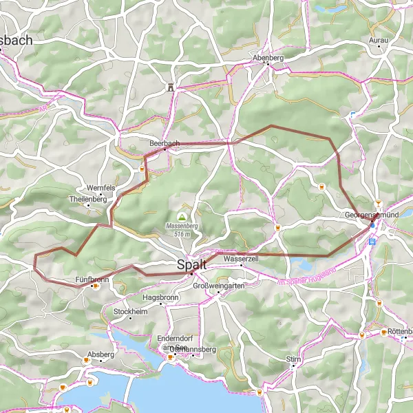 Map miniature of "Beerbach Gravel Loop" cycling inspiration in Mittelfranken, Germany. Generated by Tarmacs.app cycling route planner