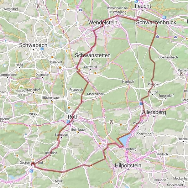 Map miniature of "Round Trip from Georgensgmünd to Ratibor Castle" cycling inspiration in Mittelfranken, Germany. Generated by Tarmacs.app cycling route planner