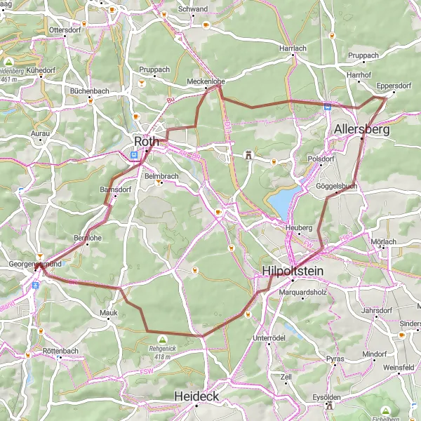 Map miniature of "Gravel Cycling to Schloss Ratibor and Back" cycling inspiration in Mittelfranken, Germany. Generated by Tarmacs.app cycling route planner