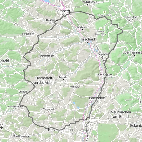 Karten-Miniaturansicht der Radinspiration "Radtour durch Bamberg und Forchheim" in Mittelfranken, Germany. Erstellt vom Tarmacs.app-Routenplaner für Radtouren