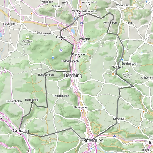 Map miniature of "Explore Scenic Routes and Historical Landmarks" cycling inspiration in Mittelfranken, Germany. Generated by Tarmacs.app cycling route planner