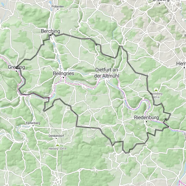 Karten-Miniaturansicht der Radinspiration "Straßentour durch die Geschichte" in Mittelfranken, Germany. Erstellt vom Tarmacs.app-Routenplaner für Radtouren