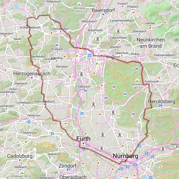 Map miniature of "Großenseebach-Gravel Adventur" cycling inspiration in Mittelfranken, Germany. Generated by Tarmacs.app cycling route planner