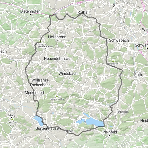 Karten-Miniaturansicht der Radinspiration "Rund um Großhabersdorf" in Mittelfranken, Germany. Erstellt vom Tarmacs.app-Routenplaner für Radtouren