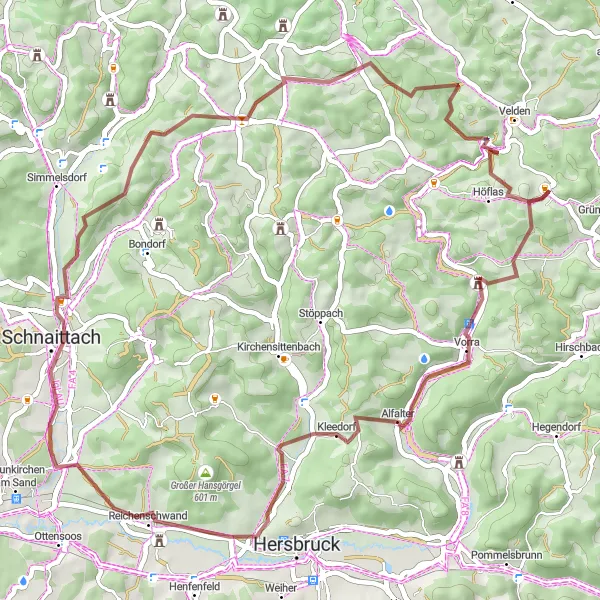 Map miniature of "Fascinating Hills and Villages" cycling inspiration in Mittelfranken, Germany. Generated by Tarmacs.app cycling route planner