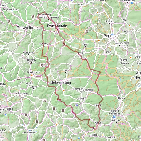 Karten-Miniaturansicht der Radinspiration "Entdeckertour durch die fränkische Mittelgebirgslandschaft" in Mittelfranken, Germany. Erstellt vom Tarmacs.app-Routenplaner für Radtouren