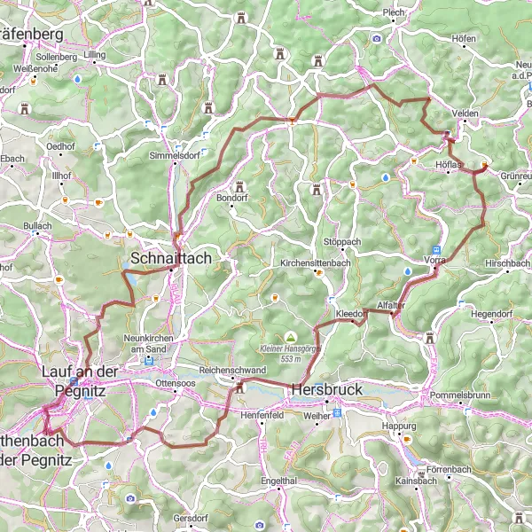 Map miniature of "Heritage and Natural Beauty" cycling inspiration in Mittelfranken, Germany. Generated by Tarmacs.app cycling route planner
