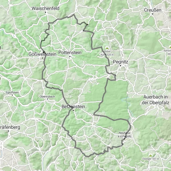 Map miniature of "Hartenstein - Lungsdorf Round Trip" cycling inspiration in Mittelfranken, Germany. Generated by Tarmacs.app cycling route planner