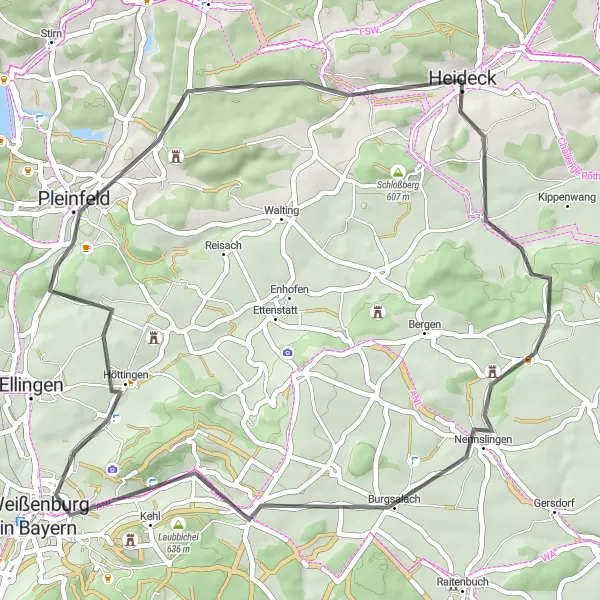 Map miniature of "Nennslingen Delight" cycling inspiration in Mittelfranken, Germany. Generated by Tarmacs.app cycling route planner