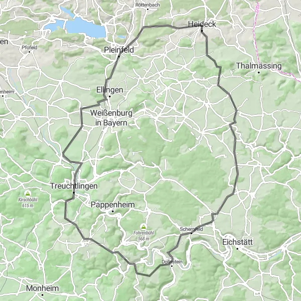 Map miniature of "Bechthal Adventure" cycling inspiration in Mittelfranken, Germany. Generated by Tarmacs.app cycling route planner