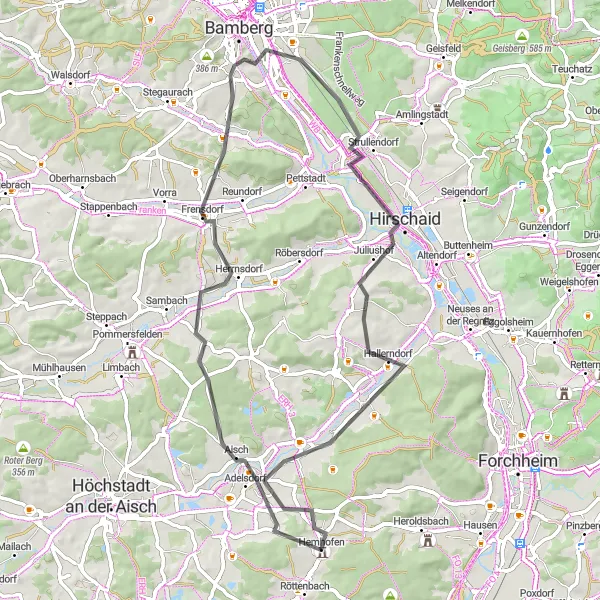 Map miniature of "Hemhofen-Blick Circuit" cycling inspiration in Mittelfranken, Germany. Generated by Tarmacs.app cycling route planner