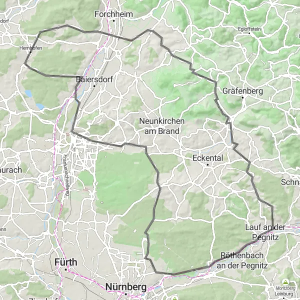 Karten-Miniaturansicht der Radinspiration "Durch Buckenhof und Geiersberg" in Mittelfranken, Germany. Erstellt vom Tarmacs.app-Routenplaner für Radtouren