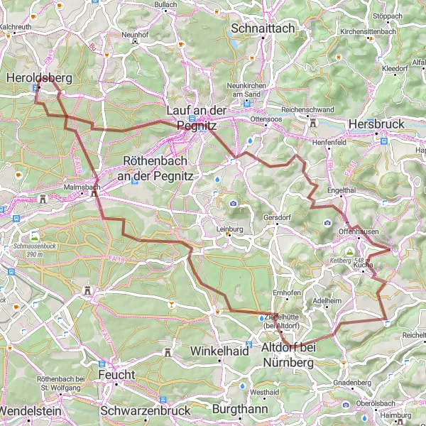 Karten-Miniaturansicht der Radinspiration "Mittelfranken Rundweg 4" in Mittelfranken, Germany. Erstellt vom Tarmacs.app-Routenplaner für Radtouren