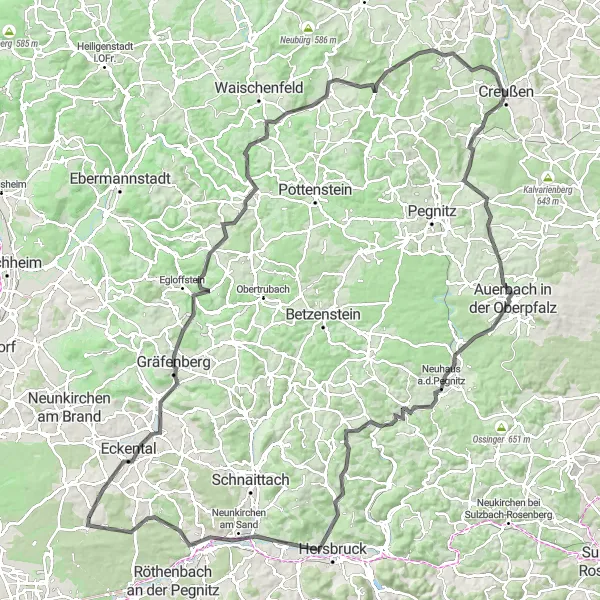 Map miniature of "Road Cycling Expedition: Hilltop Escapade" cycling inspiration in Mittelfranken, Germany. Generated by Tarmacs.app cycling route planner