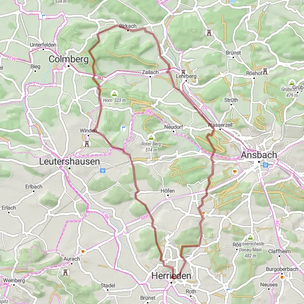 Map miniature of "Gravel Adventure" cycling inspiration in Mittelfranken, Germany. Generated by Tarmacs.app cycling route planner