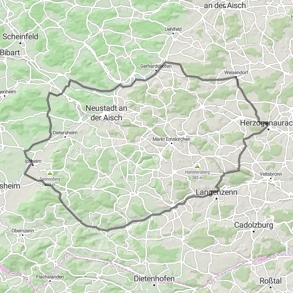 Map miniature of "Scenic Road Tour to Schwelgenberg" cycling inspiration in Mittelfranken, Germany. Generated by Tarmacs.app cycling route planner