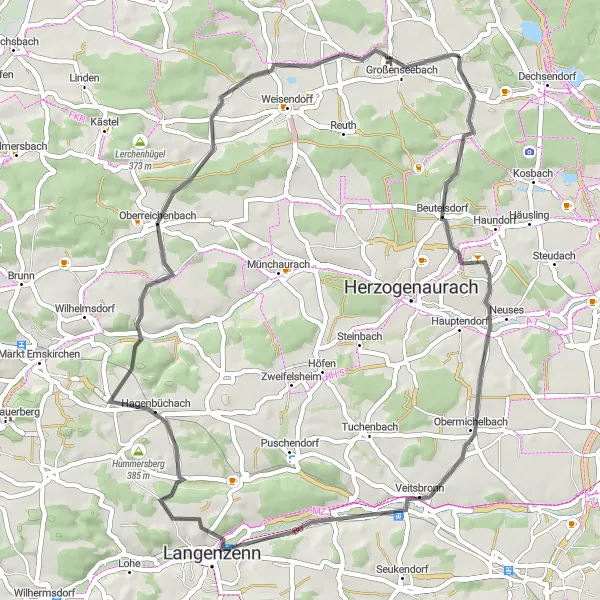 Map miniature of "Heßdorf Highlights Loop" cycling inspiration in Mittelfranken, Germany. Generated by Tarmacs.app cycling route planner