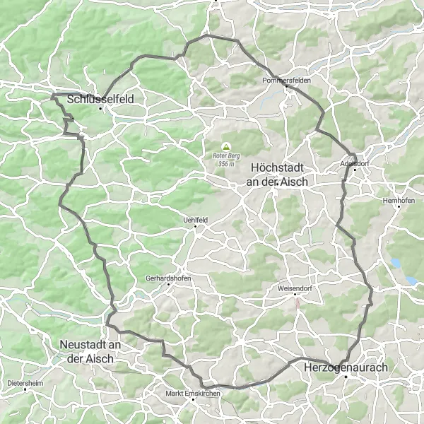 Map miniature of "Heßdorf Hill Challenge" cycling inspiration in Mittelfranken, Germany. Generated by Tarmacs.app cycling route planner
