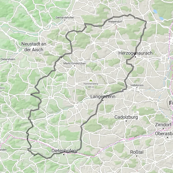 Map miniature of "Heßdorf Epic Circuit" cycling inspiration in Mittelfranken, Germany. Generated by Tarmacs.app cycling route planner