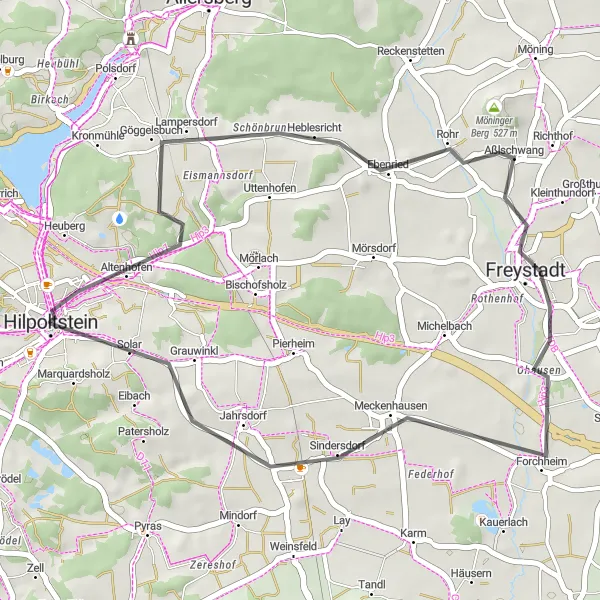 Map miniature of "Hilpoltstein Round-Trip Road Cycling Route" cycling inspiration in Mittelfranken, Germany. Generated by Tarmacs.app cycling route planner