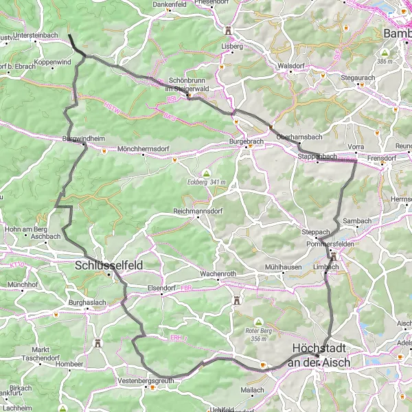 Karten-Miniaturansicht der Radinspiration "Entdecke die Schönheit Mittelfrankens auf 80 km" in Mittelfranken, Germany. Erstellt vom Tarmacs.app-Routenplaner für Radtouren