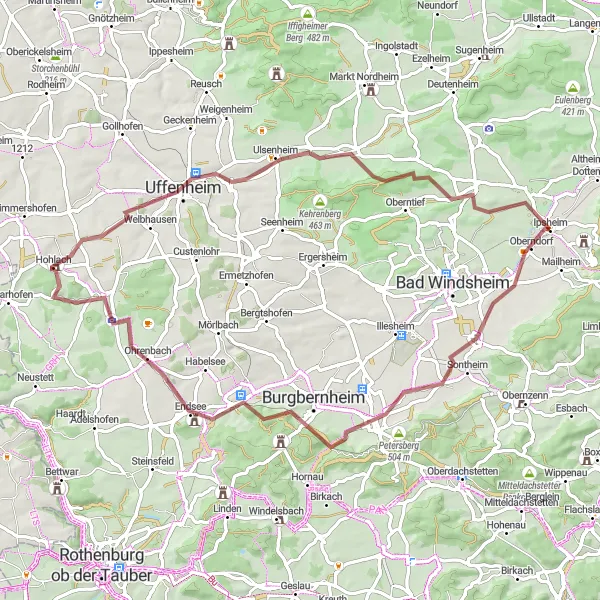 Karten-Miniaturansicht der Radinspiration "Gravelabenteuer um Uffenheim" in Mittelfranken, Germany. Erstellt vom Tarmacs.app-Routenplaner für Radtouren