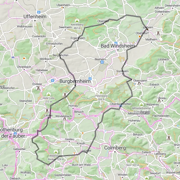 Karten-Miniaturansicht der Radinspiration "Genusstour durch Mittelfranken - auf den Spuren des Weins" in Mittelfranken, Germany. Erstellt vom Tarmacs.app-Routenplaner für Radtouren