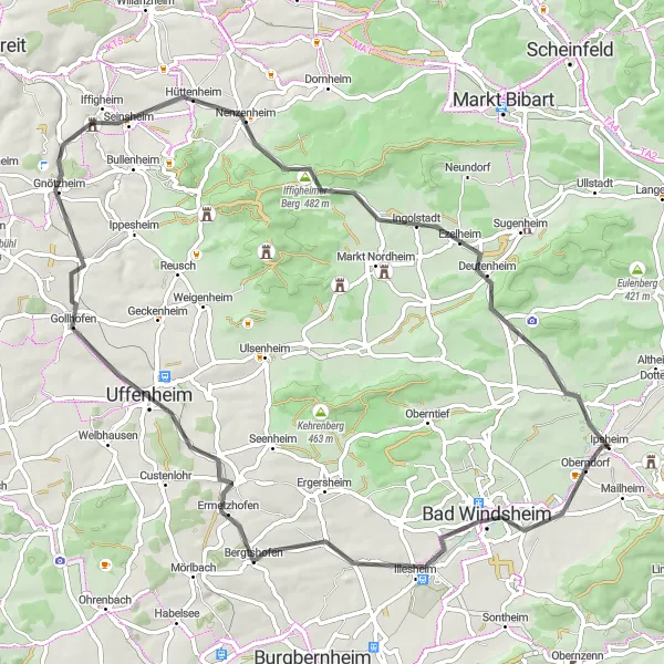 Karten-Miniaturansicht der Radinspiration "Rund um Illesheim" in Mittelfranken, Germany. Erstellt vom Tarmacs.app-Routenplaner für Radtouren