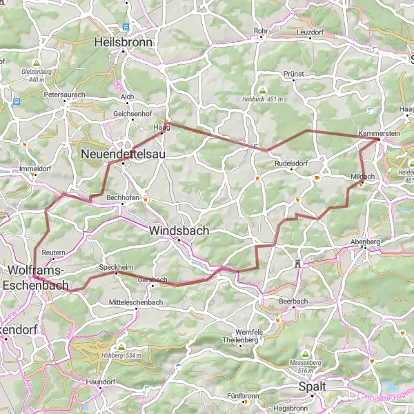 Karten-Miniaturansicht der Radinspiration "Gravelabenteuer durch die Natur" in Mittelfranken, Germany. Erstellt vom Tarmacs.app-Routenplaner für Radtouren