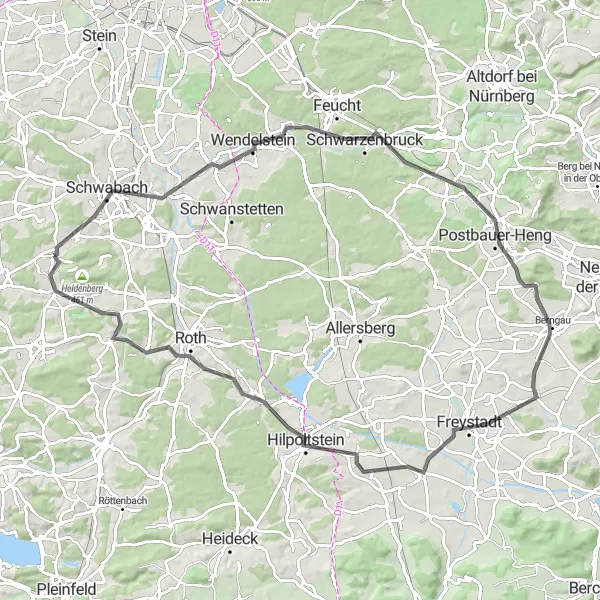 Karten-Miniaturansicht der Radinspiration "Road-Tour entlang malerischer Landschaft und historischer Stätten" in Mittelfranken, Germany. Erstellt vom Tarmacs.app-Routenplaner für Radtouren
