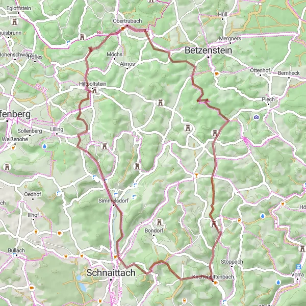 Map miniature of "Gravel Adventure near Kirchensittenbach" cycling inspiration in Mittelfranken, Germany. Generated by Tarmacs.app cycling route planner