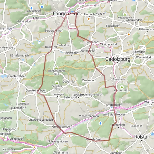 Map miniature of "Ammerndorf Gravel Adventure" cycling inspiration in Mittelfranken, Germany. Generated by Tarmacs.app cycling route planner