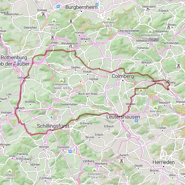 Karten-Miniaturansicht der Radinspiration "Abenteuerliche Runde um Lehrberg" in Mittelfranken, Germany. Erstellt vom Tarmacs.app-Routenplaner für Radtouren