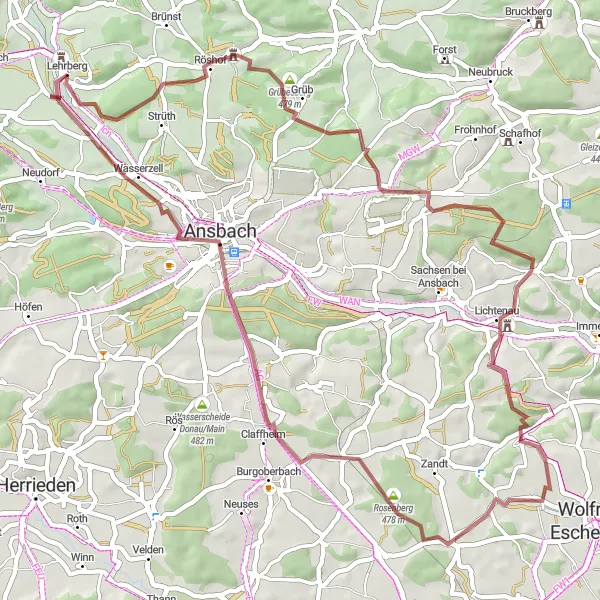 Karten-Miniaturansicht der Radinspiration "Burgentour Mittelfranken" in Mittelfranken, Germany. Erstellt vom Tarmacs.app-Routenplaner für Radtouren