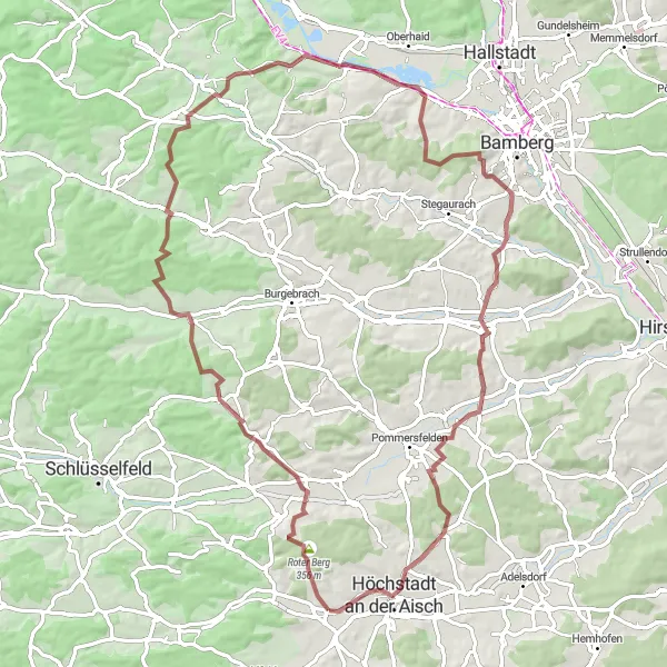Map miniature of "Lonnerstadt Gravel Challenge" cycling inspiration in Mittelfranken, Germany. Generated by Tarmacs.app cycling route planner