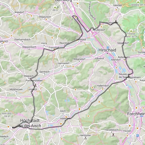 Map miniature of "Pleasant Hills and Historic Villages" cycling inspiration in Mittelfranken, Germany. Generated by Tarmacs.app cycling route planner