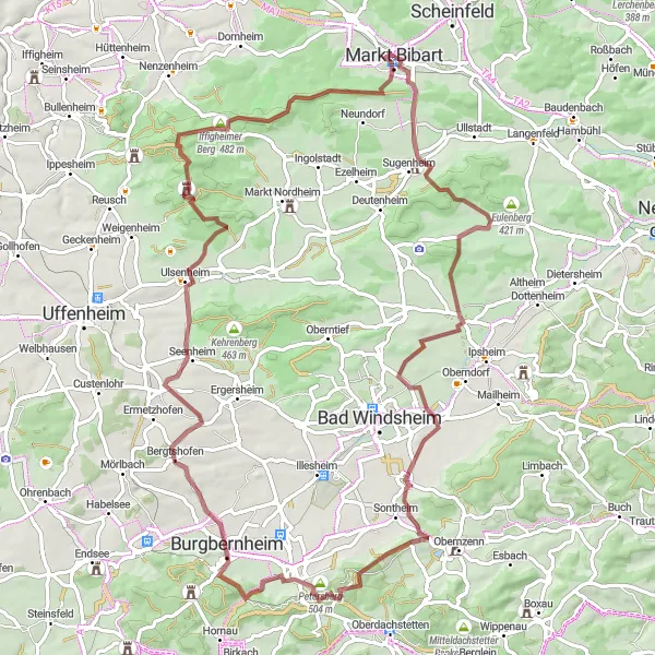 Map miniature of "Wine Country Gravel Adventure" cycling inspiration in Mittelfranken, Germany. Generated by Tarmacs.app cycling route planner