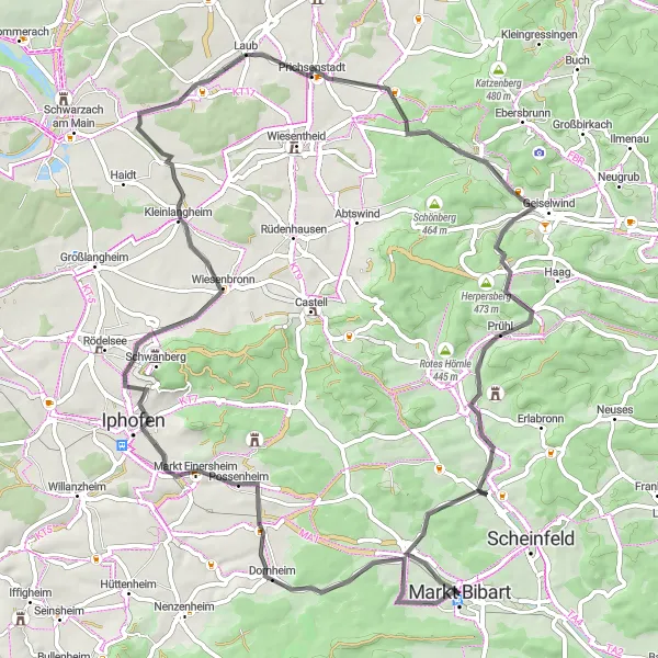 Map miniature of "Scenic Road Cycling Adventure in Mittelfranken" cycling inspiration in Mittelfranken, Germany. Generated by Tarmacs.app cycling route planner